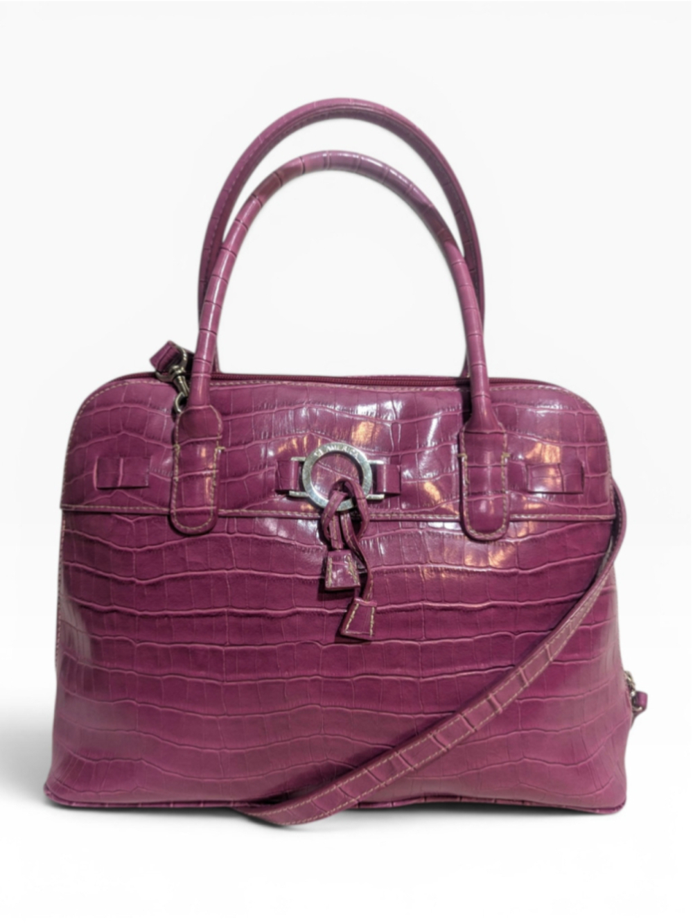 CL America Pink Faux Crocodile Embossed Satchel Bag